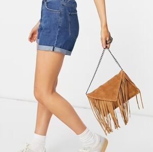 Urbancode London Leather Crossbody Bag Suede Fringe Tan Festival Concert Boho